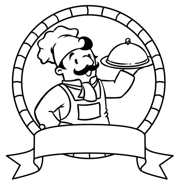 Cocinero divertido o chef. Libro para colorear. Emblema — Archivo Imágenes Vectoriales