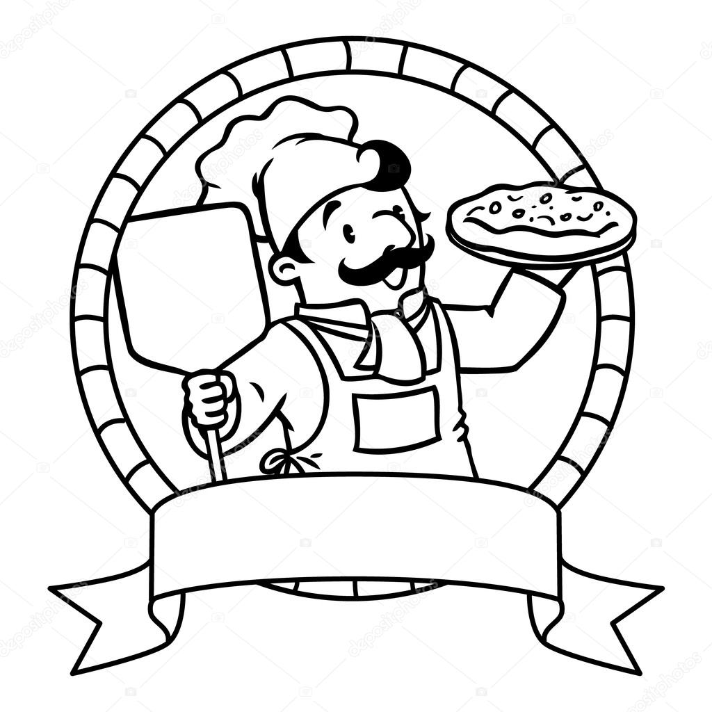 Coloring book emblem with funny cook or chef