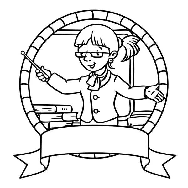 Profesora divertida. Libro para colorear o emblema — Vector de stock