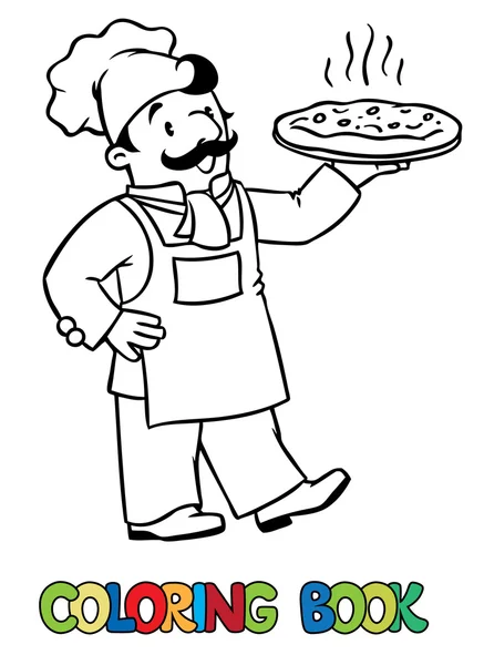 Kolorowanka śmieszne kucharza lub szefa kuchni pizzy — Wektor stockowy