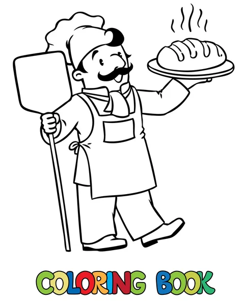 Libro para colorear de cocinero divertido o panadero con pan — Archivo Imágenes Vectoriales