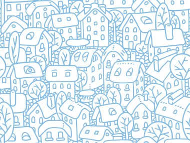 Seamless pattern with houses and courtyards
