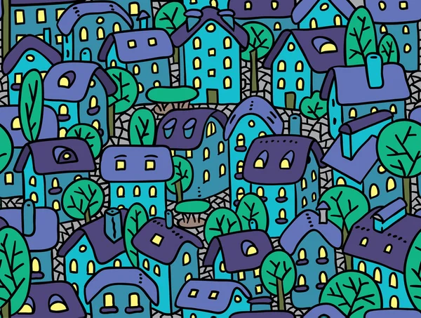 Seamless pattern with houses and courtyards — Stock Vector