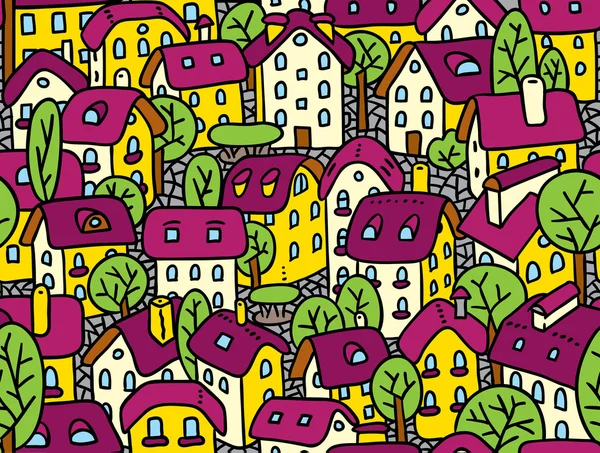 Seamless pattern with houses and courtyards — Stock Vector