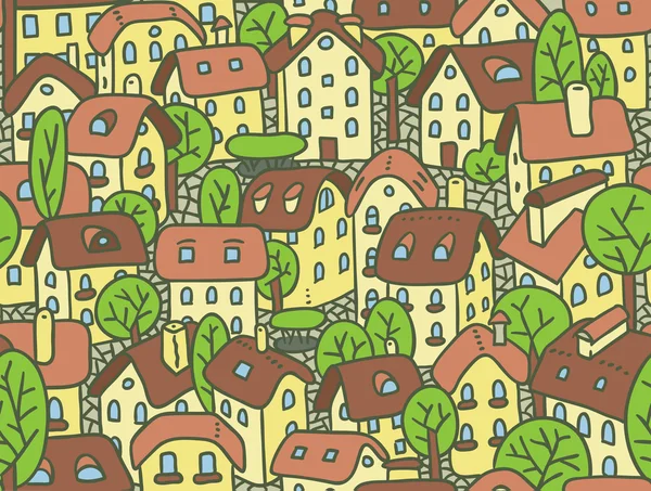 Seamless pattern with houses and courtyards — Stock Vector