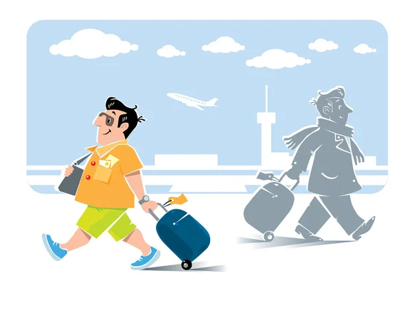 Funny air passengers with suitcases — Stock Vector