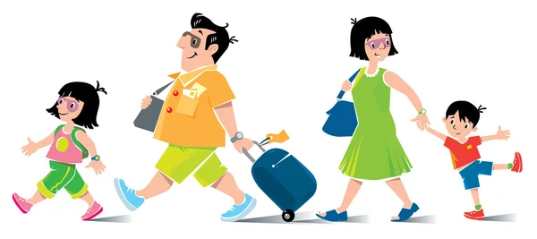 Famille drôle à l'aéroport va en vacances . — Image vectorielle