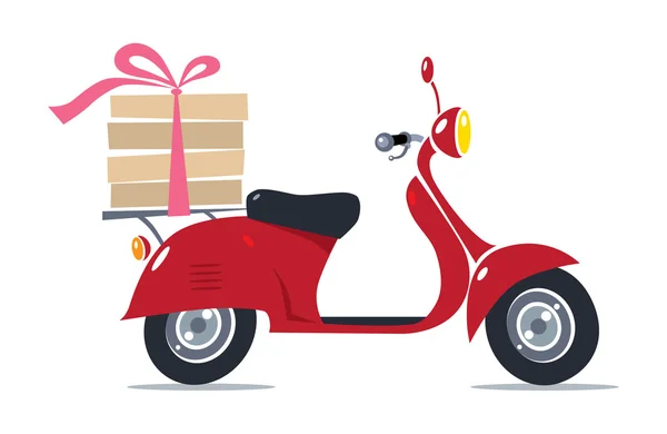 Funny red scooter with pizza. Pizza Delivery — Stock Vector