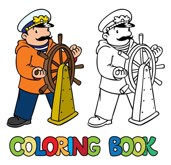 Capitão engraçado ou velejador. Livro para colorir —  Vetores de Stock