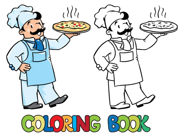 面白い料理やピザのシェフの塗り絵 — ストックベクタ