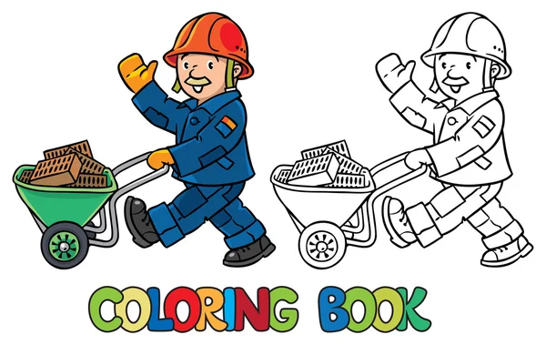 Livro de colorir de trabalhador engraçado com carrinho —  Vetores de Stock