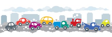 Kentsel şehir yol arka plan üzerinde küçük komik arabalar