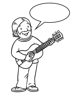 Komik müzisyen veya gitarist. Boyama kitabı