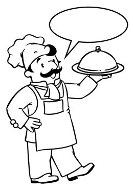 Komik aşçı ya da aşçı tepsi ile. Boyama kitabı