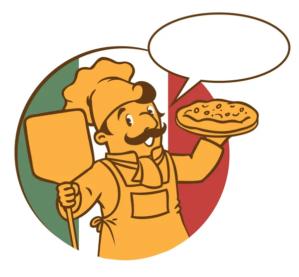 Pizza ile komik aşçı ya da Şef o baker arması — Stok Vektör