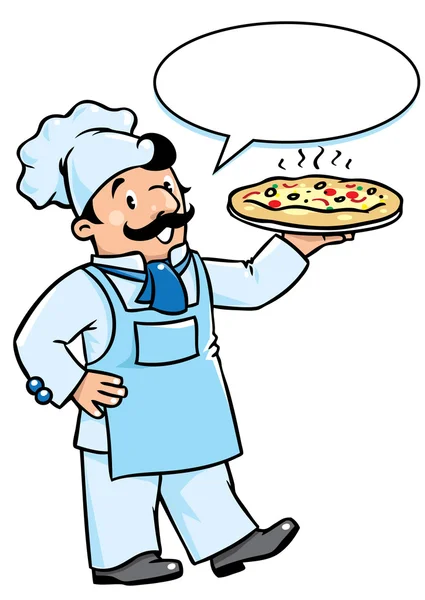 Cocinero divertido o chef con pizza — Vector de stock