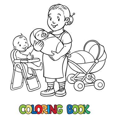 Komik çocuk bakıcısıyla. Boyama kitabı.