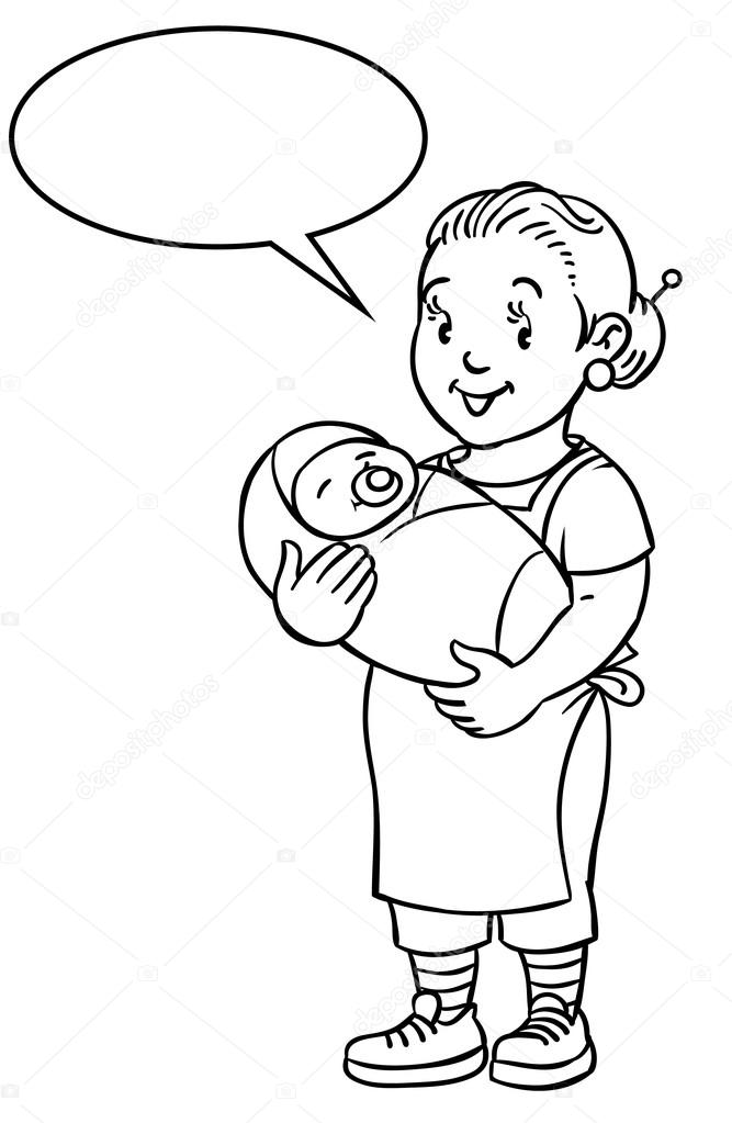 Grappige Moeder Of Nanny Met Baby Kleurboek Stockvector