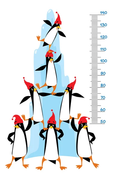 Meterwand mit lustigen Pinguinen am Eisfelsen — Stockvektor