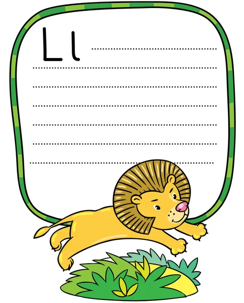 Petit lion drôle pour ABC. Alphabet L — Image vectorielle