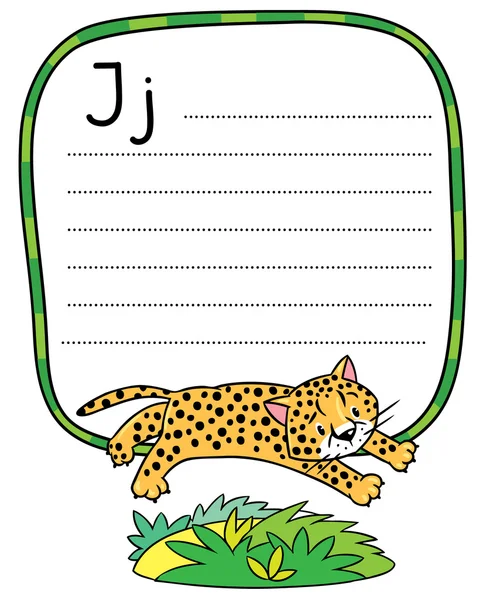 Sedikit cheetah atau jaguar untuk ABC. Alfabet J - Stok Vektor