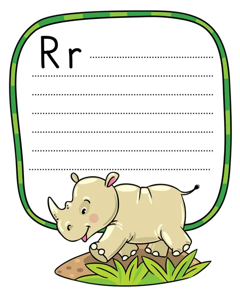 Kleines Nashorn für Abc. Buchstabe r — Stockvektor