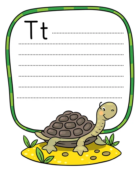 Little funny turtle, for ABC. Alphabet T — Stock Vector