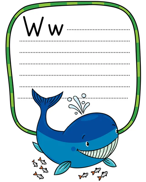 Petite baleine drôle. Alphabet W — Image vectorielle