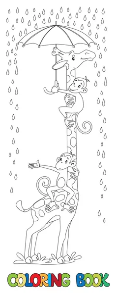 Girafa e macacos. Livro para colorir —  Vetores de Stock