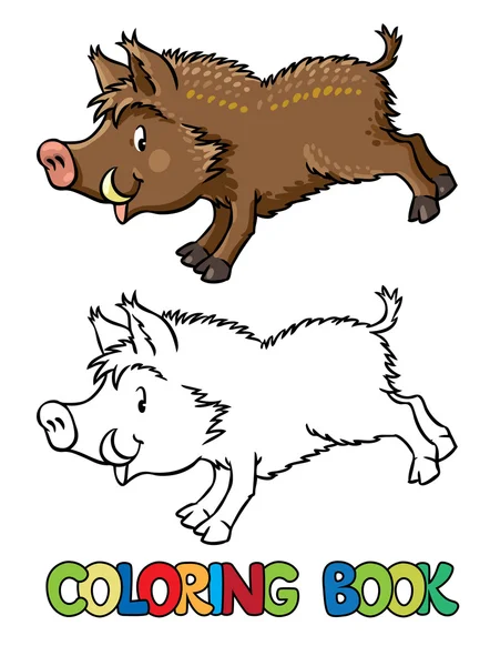 Libro para colorear de pequeño jabalí divertido o cerdo salvaje — Archivo Imágenes Vectoriales