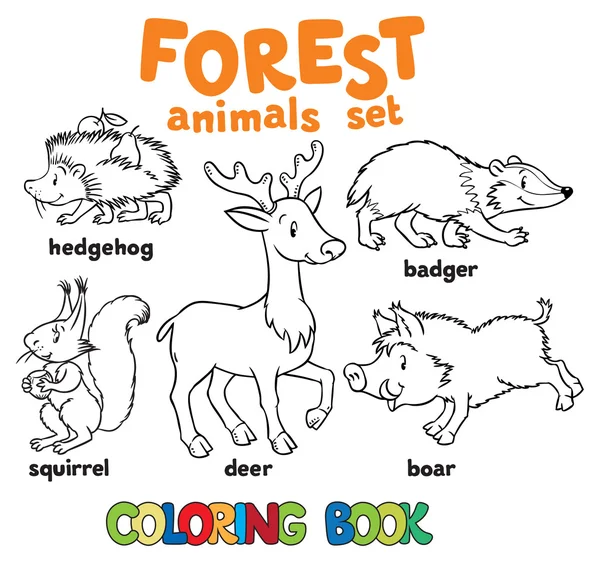 Bosque animales libro para colorear — Vector de stock