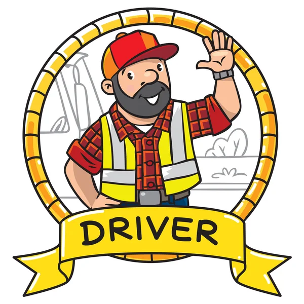 Motorista engraçado ou trabalhador. Emblema . —  Vetores de Stock