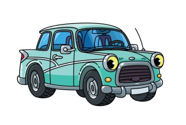 Gözleri olan komik, küçük bir retro araba. Vektör