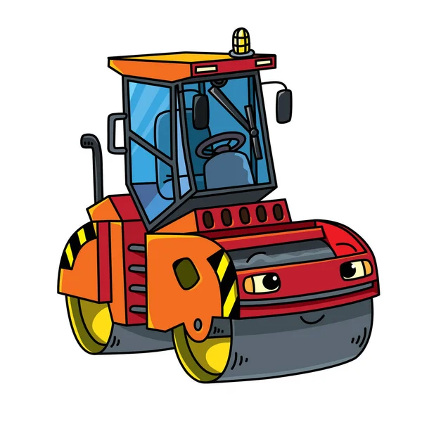 Grappige asfalt compactor auto met oog. Vector — Stockvector