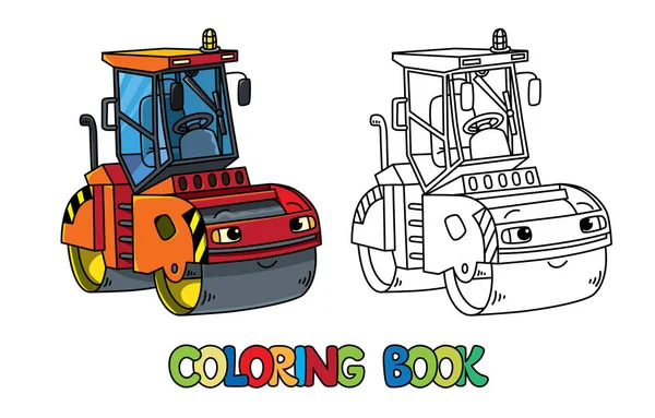 Libro Para Colorear Compactador Asfalto Para Niños Pequeño Vector Divertido — Archivo Imágenes Vectoriales