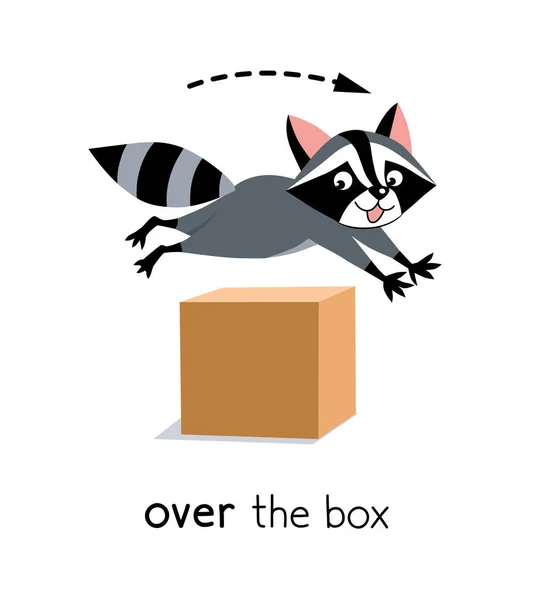 Förhandsval av rörelse. Raccoon hoppar över lådan — Stock vektor