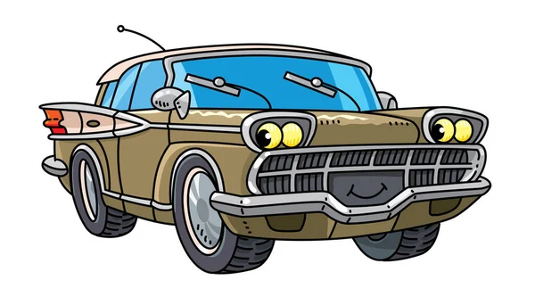 Funny retro car with eyes and mouth — Stock Vector