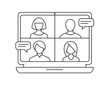 Konferans video çağrısı monokrom vektör simgesi