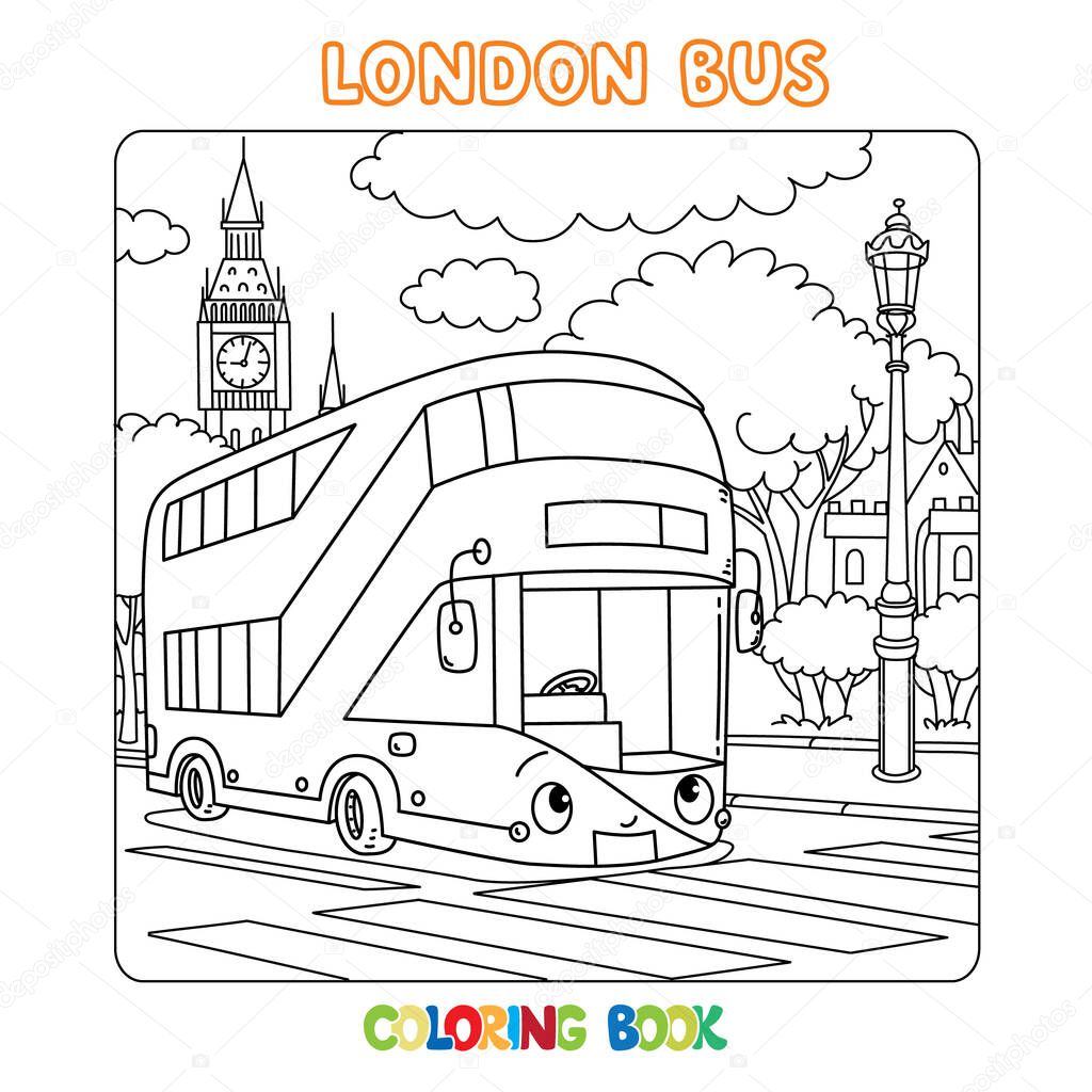 Funny London double decker bus. Coloring book