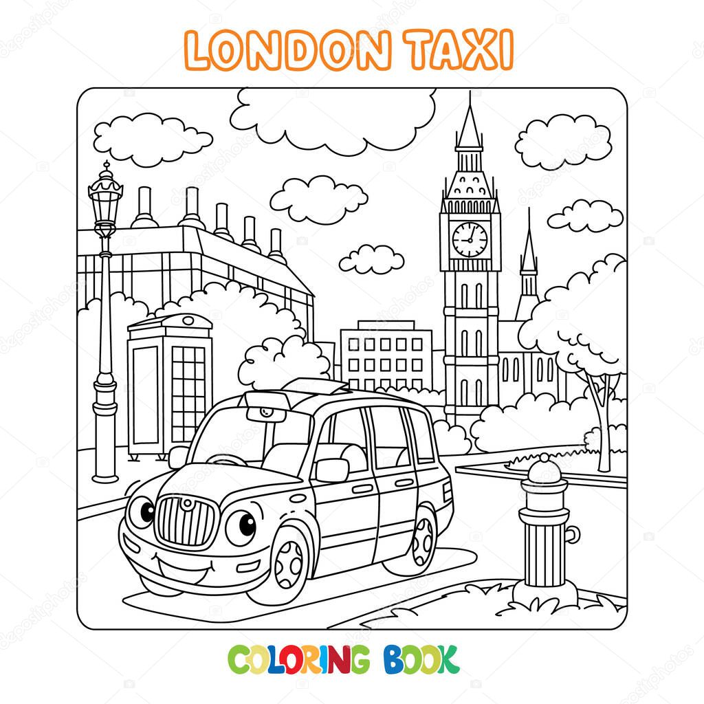 Funny London cab taxi. Coloring book for kids