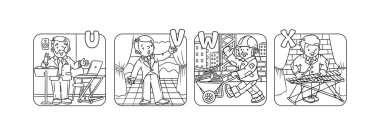 ABC people with professions coloring book set. clipart