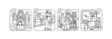 ABC people with professions coloring book set. clipart