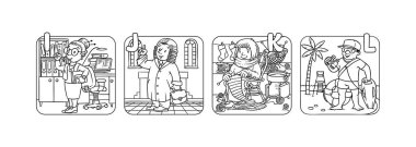 ABC people with professions coloring book set. clipart