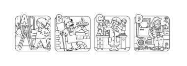 ABC people with professions coloring book set. clipart