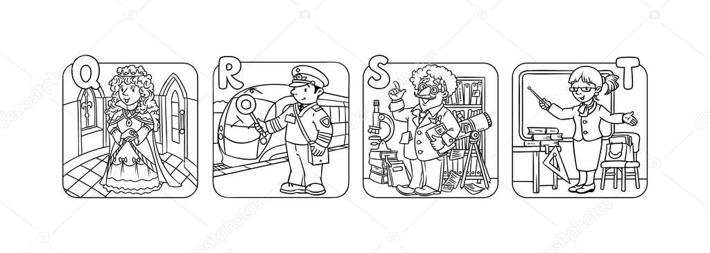 ABC people with professions coloring book set.