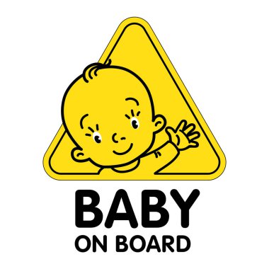 Araba etiketli bebek. Kız ya da oğlanın komik yüzü.