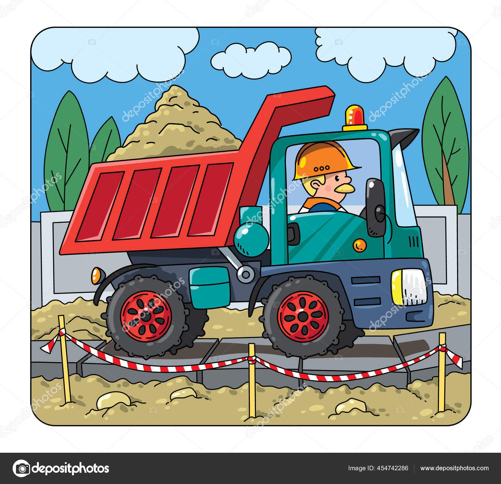 Trator De Construção Com Condutor. Desenho Animado Ilustração do
