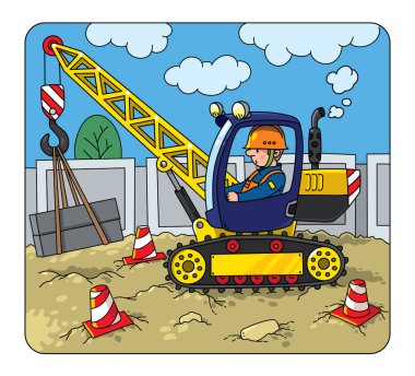 Şoförlü gezici kamyon vinci. Vektör karikatürü