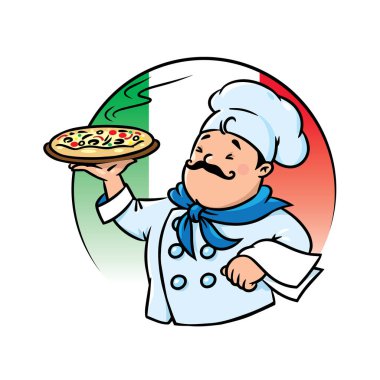 Pizzalı komik İtalyan şef. Amblem tasarımı