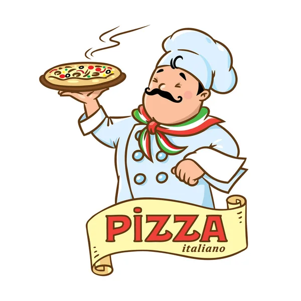 Pizzalı komik İtalyan şef. Amblem tasarımı